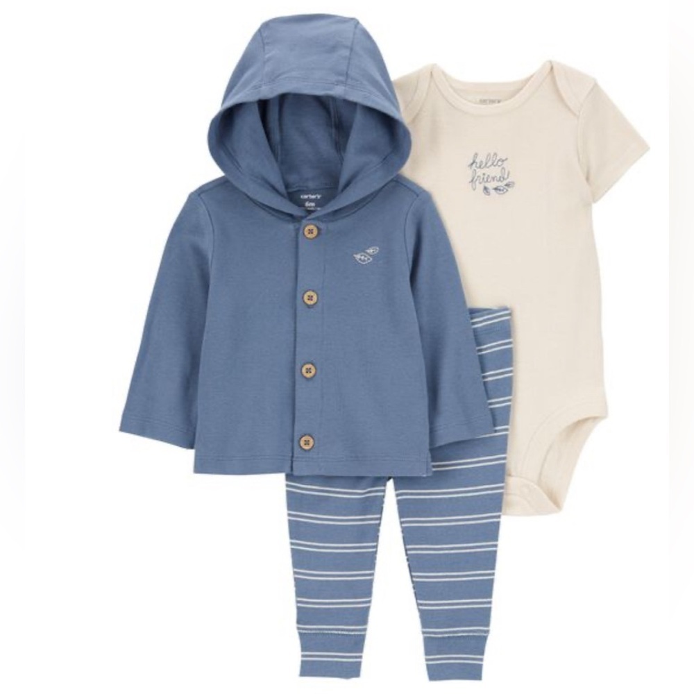 Carters 3-Piece “Hello Friend” Set- Onesie, Button- Up Hoodie, and Pants